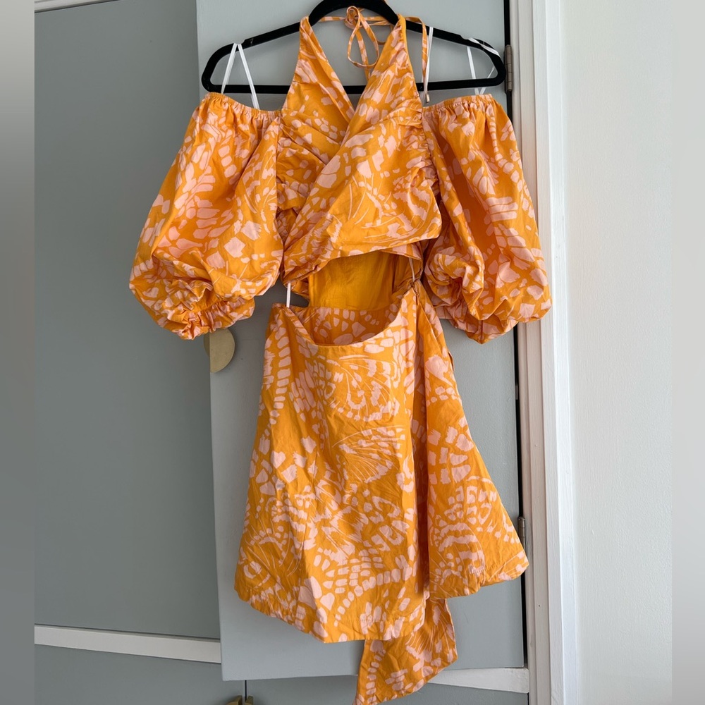 Orange and White Off-Shoulder Dress